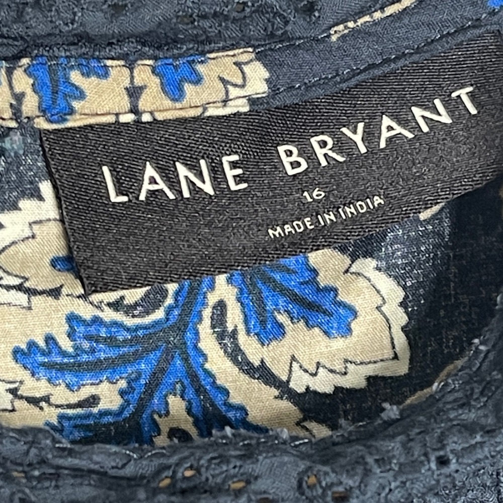 Lane Bryant Womens 16 Navy‎ Blue Floral Cotton Eyelet Lace Ruffle Sleeveless Top - Picture 6 of 10